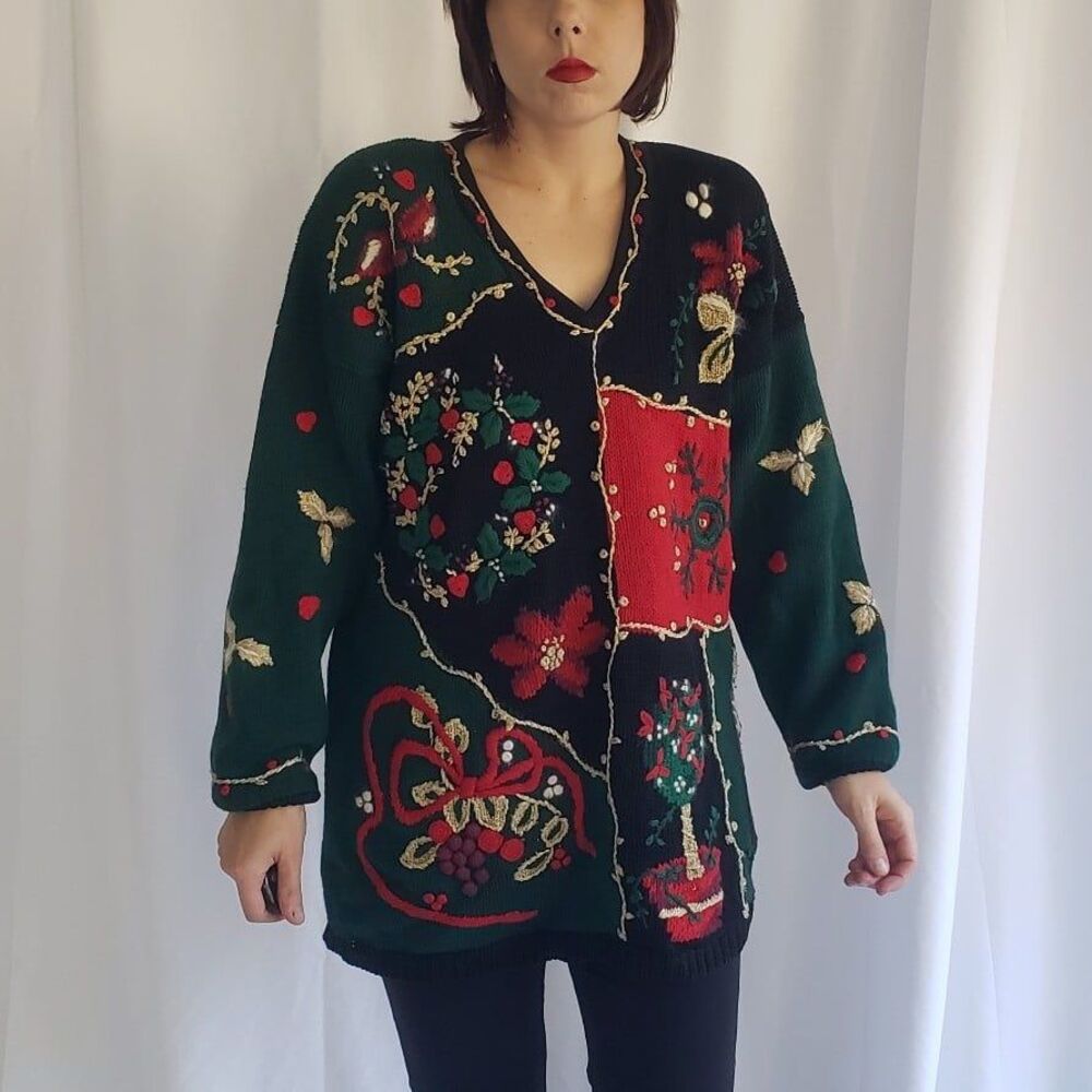 90s Hand Embroidered Christmas Sweater‎